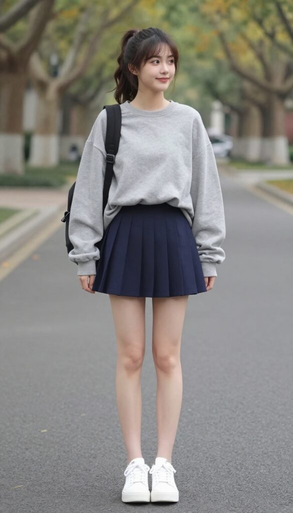 6. Sweatshirt and Pleated Skirt