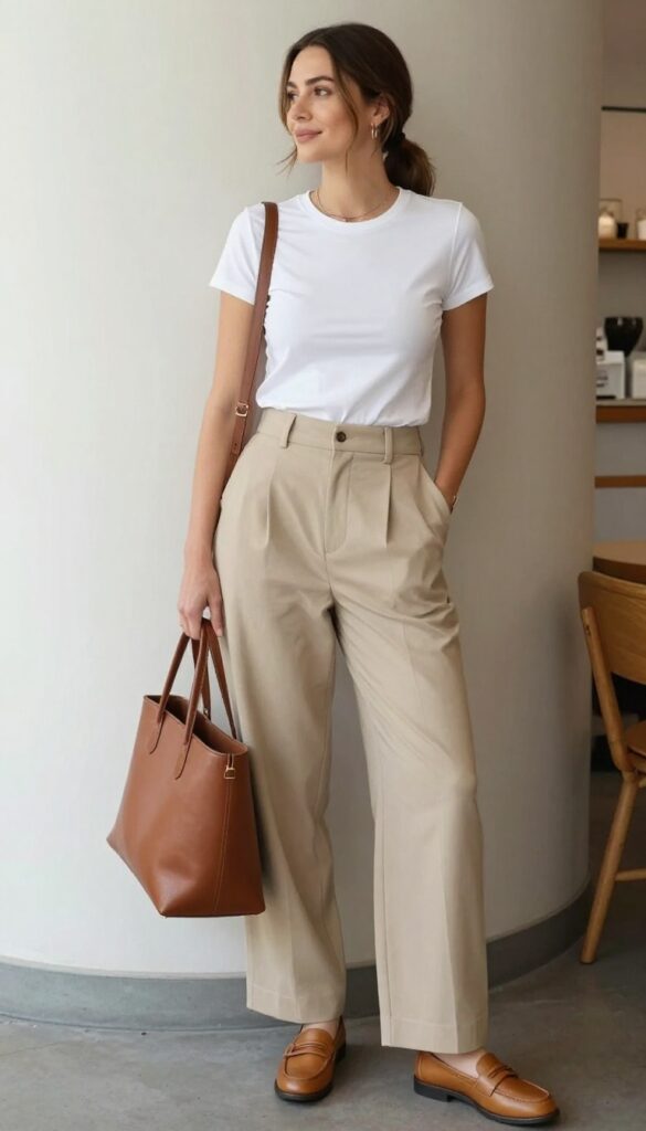 6. Wide-Leg Trousers with a Fitted Tee