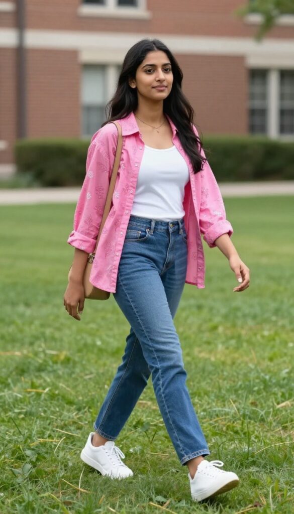 11. Bandhani Print Shirt with Blue Jeans