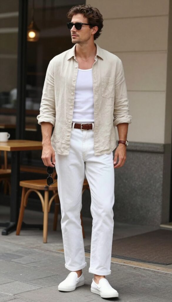 9. The Linen Shirt and Light Wash Jeans