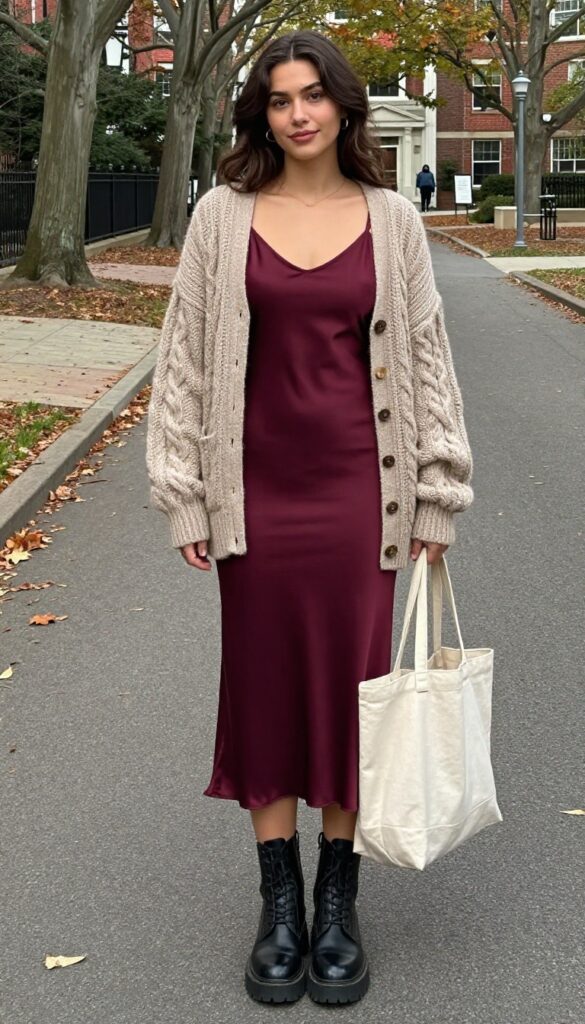 6. Slip Dress with a Chunky Cardigan