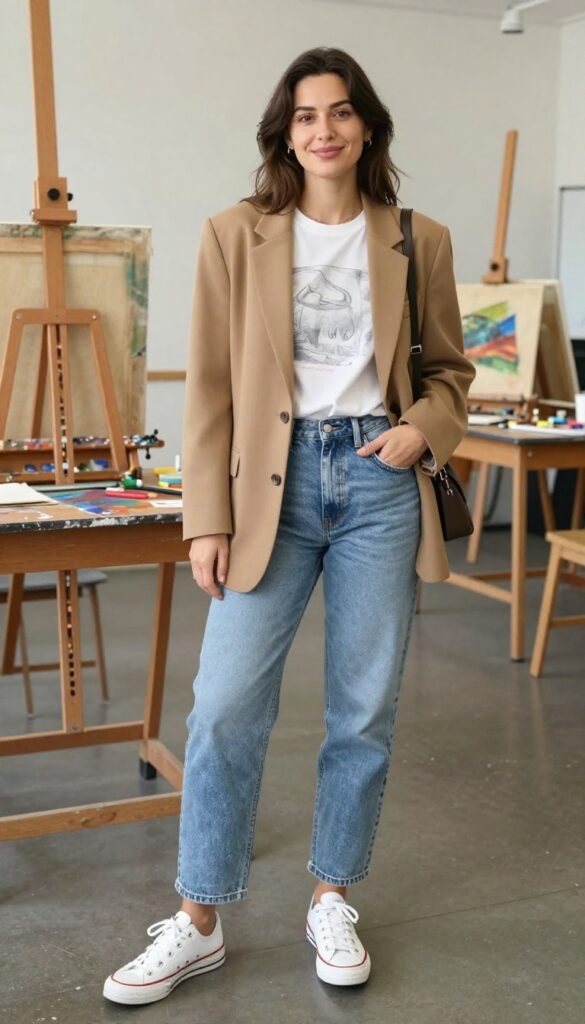 5. Boyfriend Blazer + Graphic Tee + Wide-Leg Jeans