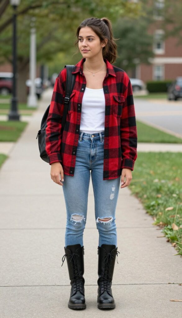 11. Flannel Shirt over a Tank Top with Jeans