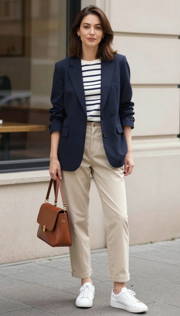 3. Blazer with a Breton Striped Top and Chinos