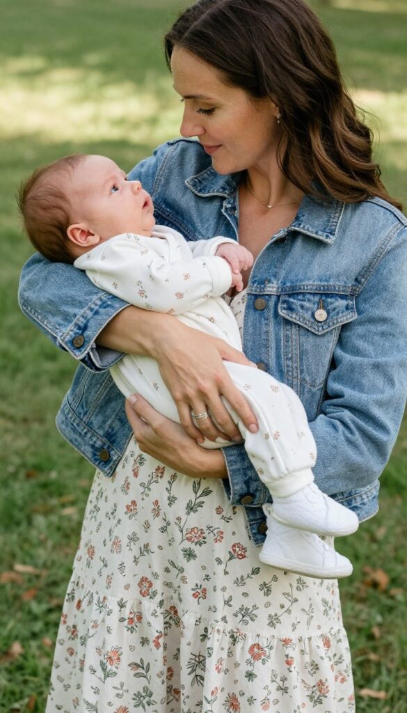 2. Soft Floral Dress and Denim Jacket