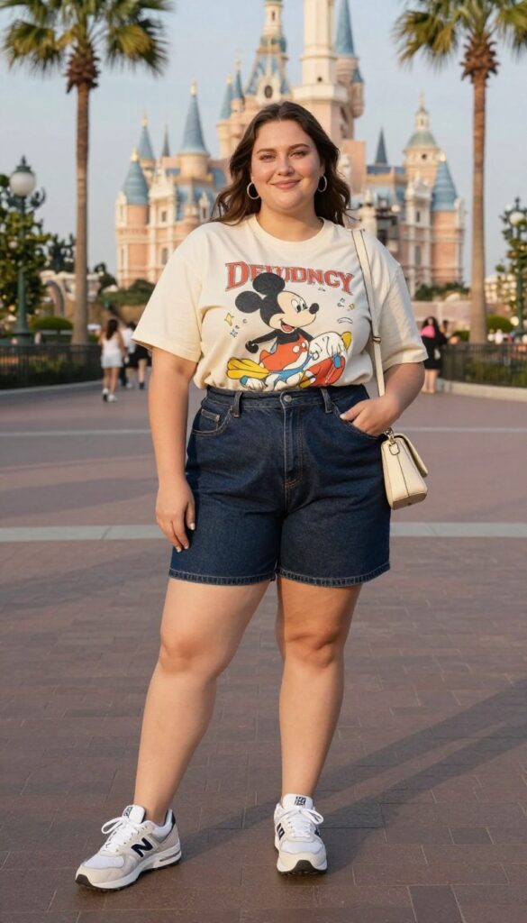 1. High-Waisted Denim Shorts + Graphic Tee + Retro Sneakers