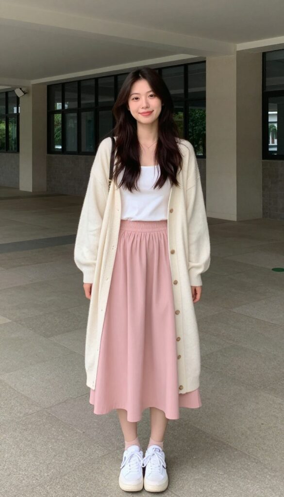 10. Cardigan and Midi Skirt