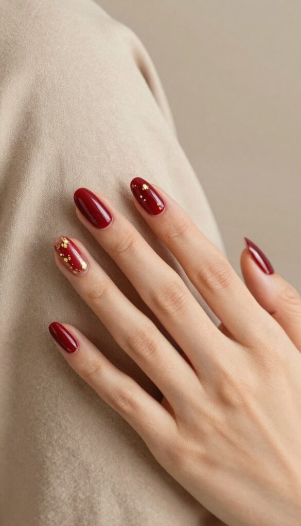 Cranberry nail polish with gold leaf accents