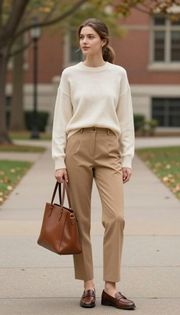 1. Tailored Trousers + Cashmere Sweater + Loafers