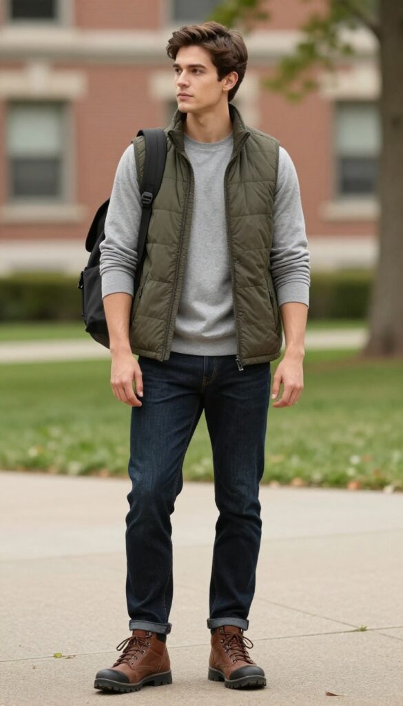 12. Vest Layering Over a Long-Sleeve Tee