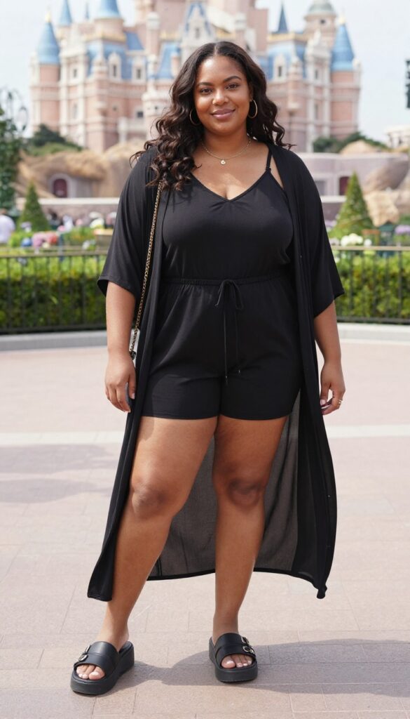 12. Romper + Lightweight Kimono + Slide Sandals