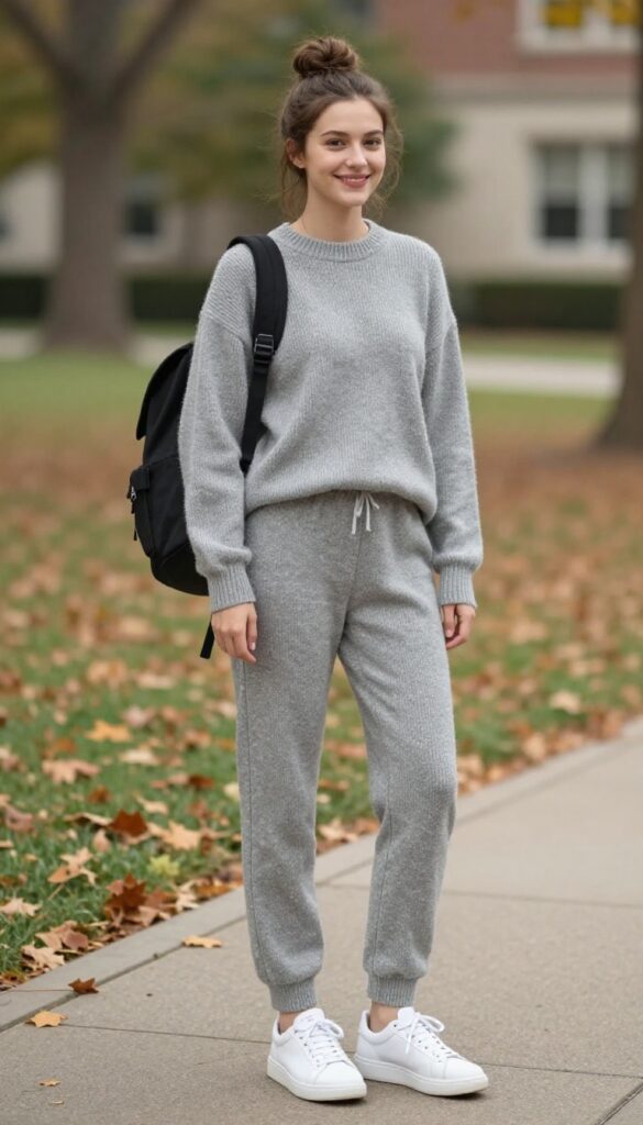 4. Matching Knit Set with Sneakers