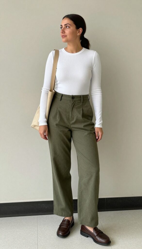 3. High-Waisted Trousers and a Fitted Top
