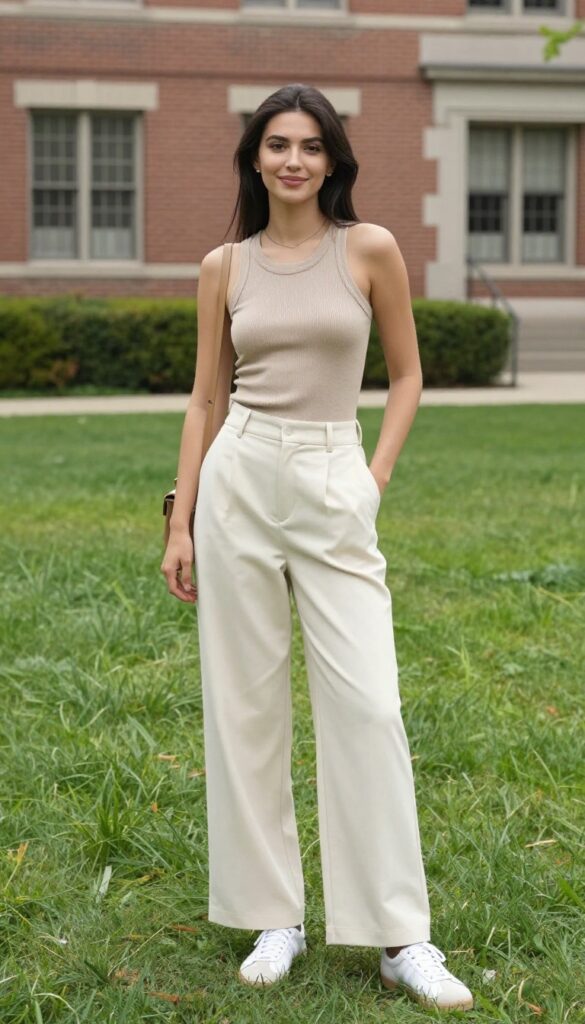 6. Knit Tank Top with Wide-Leg Trousers