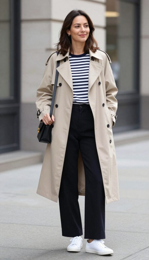 10. Trench Coat & Wide-Leg Pants