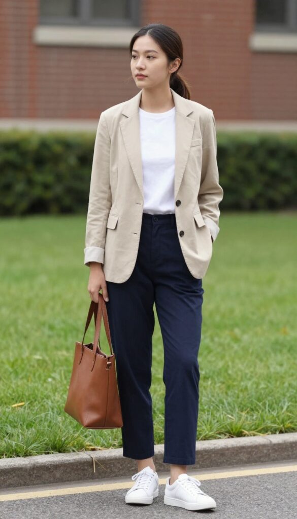 6. Blazer with a Simple Tee and Cropped Trousers