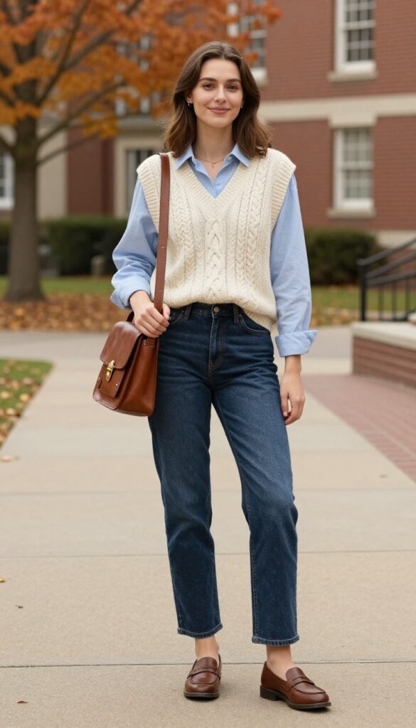 10. Vest Sweater over a Button-Down Shirt