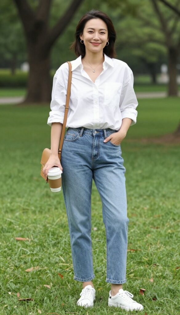 6. Relaxed Button-Down Shirt with Boyfriend Jeans