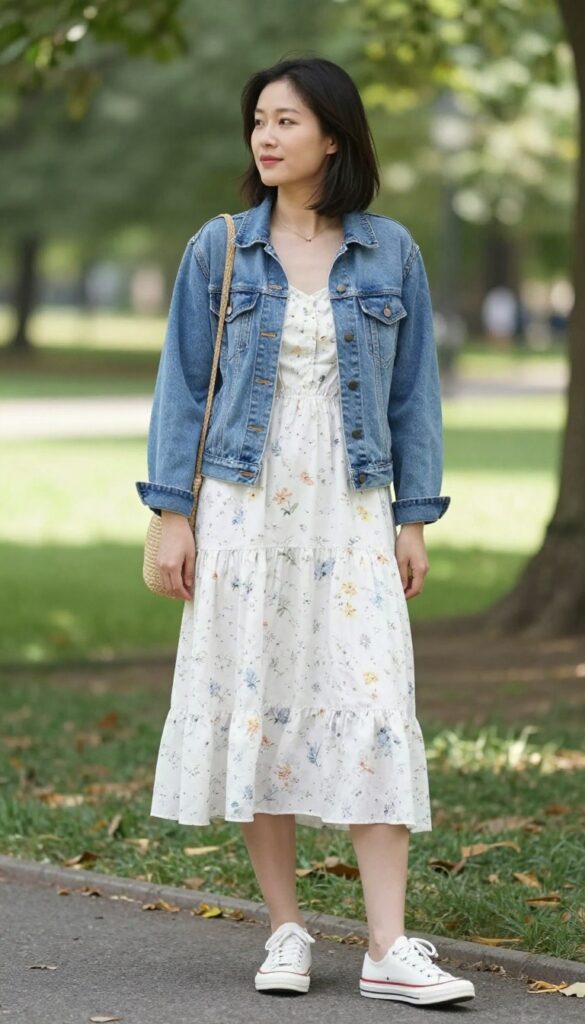 5. Denim Jacket Over a Summer Dress