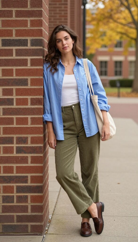 9. Button-Down Shirt and Corduroy Pants