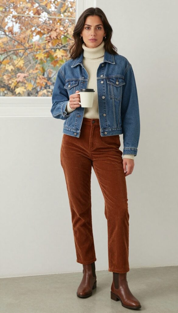 3. Turtleneck Sweater Under a Denim Jacket