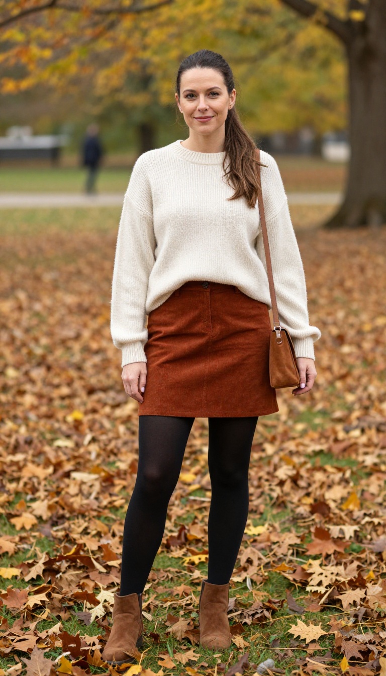 5. Sweater and Corduroy Skirt