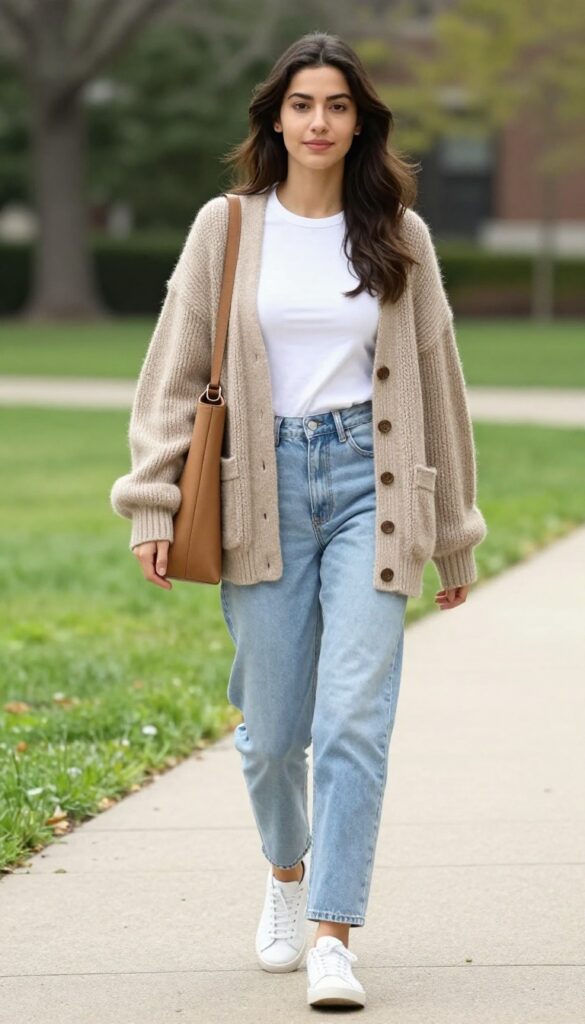 10. Chunky Cardigan and Mom Jeans