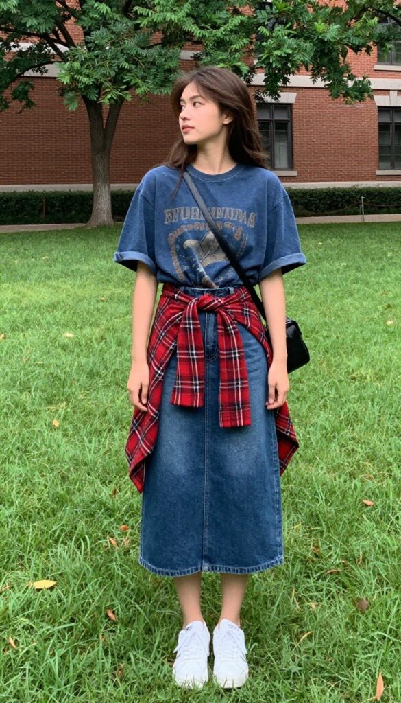 4. Denim Skirt and a Graphic Tee