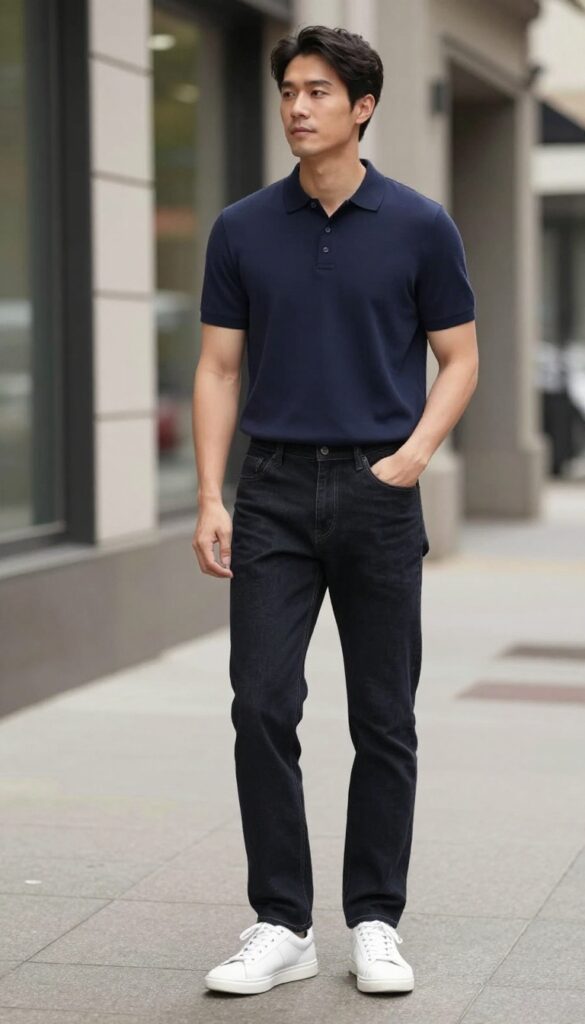 8. The Knit Polo and Dark Jeans
