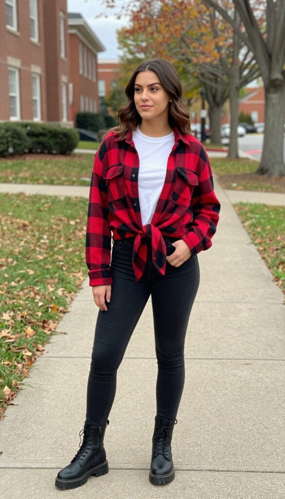 10. Plaid Shirt with Black Jeans and Combat Boots
