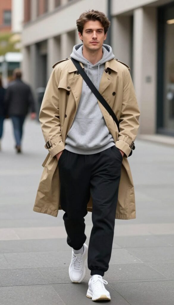 14. The Trench Coat with Sweatpants