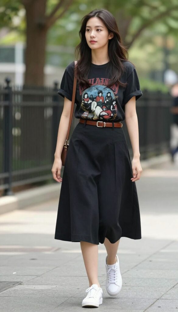9. Midi Skirt with a Graphic Tee
