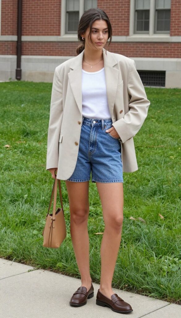 2. Oversized Blazer with Denim Shorts