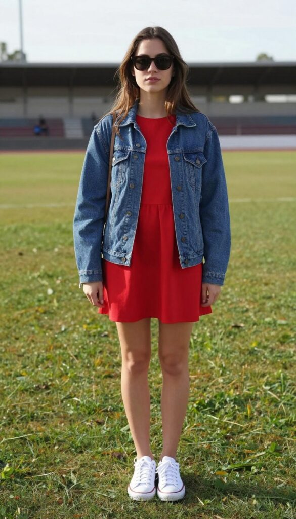10. Team Color Dress & Denim Jacket