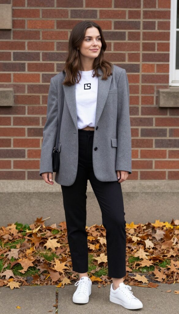 8. Tailored Trousers with a Cropped Graphic Tee and Blazer