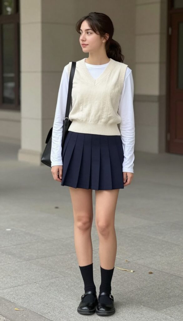 13. Knit Vest and Pleated Skirt