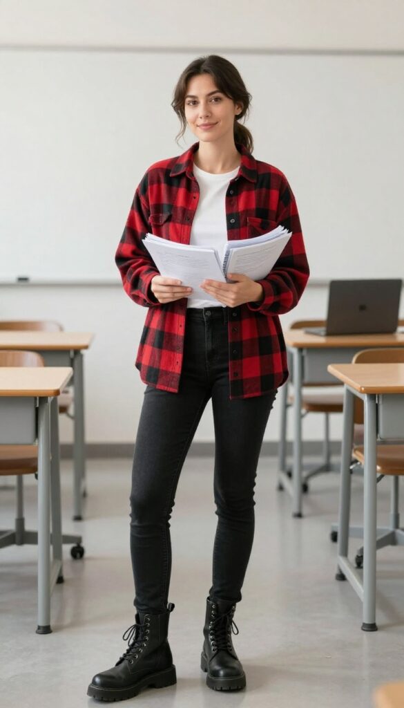 10. Flannel Shirt Over a Tee with Black Jeans and Combat Boots