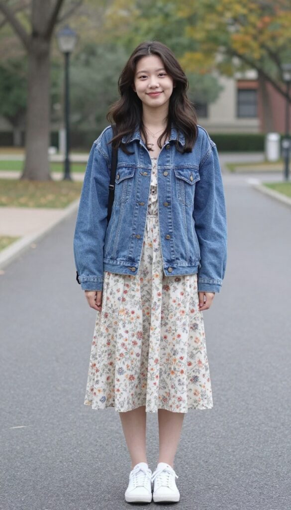 2. Denim Jacket and Midi Dress