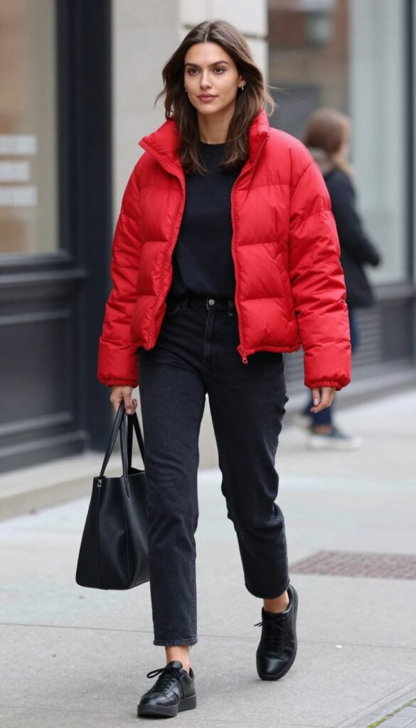 13. All-Black Ensemble with a Pop of Color