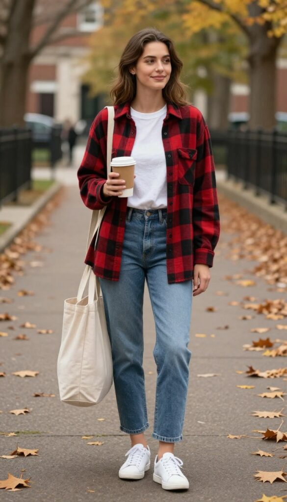 4. Plaid Shirt Over a Graphic Tee