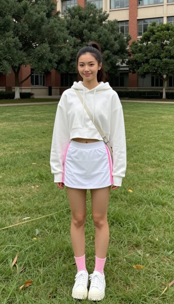 7. Hoodie + Tennis Skirt + Platform Sneakers
