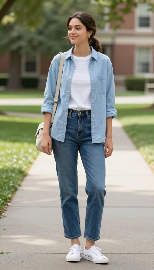 3. Button-Down Shirt Layered Over a Tee