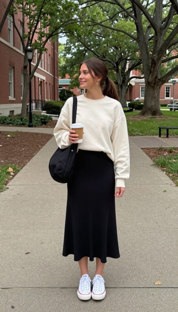 8. Sweatshirt with a Midi Skirt