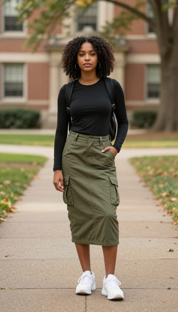 10. Cargo Skirt + Fitted Top + Sneakers
