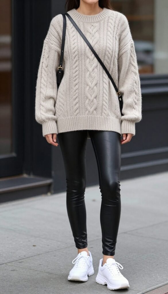 11. Leather-Look Leggings with an Oversized Sweater
