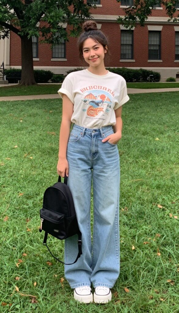 3. Graphic Tee and Wide-Leg Jeans