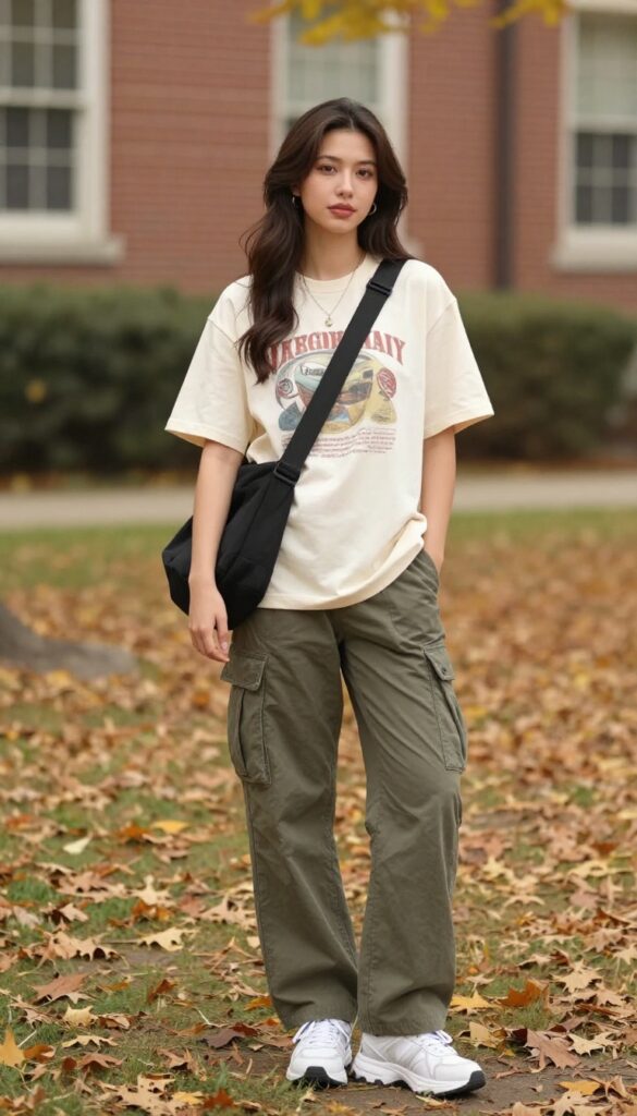 4. Graphic Tee + Cargo Pants + Chunky Sneakers