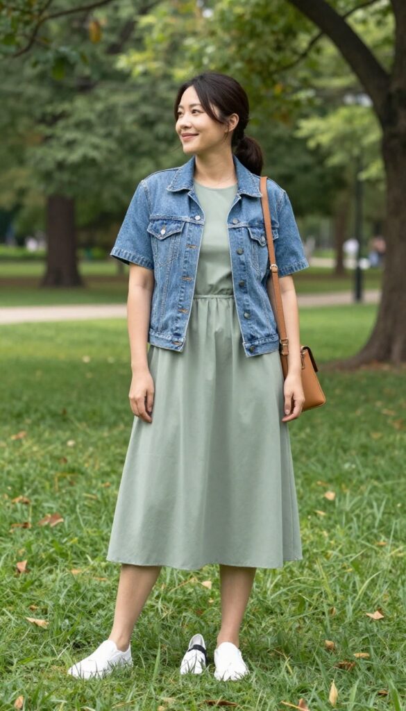 2. Classic Denim Jacket and Midi Dress
