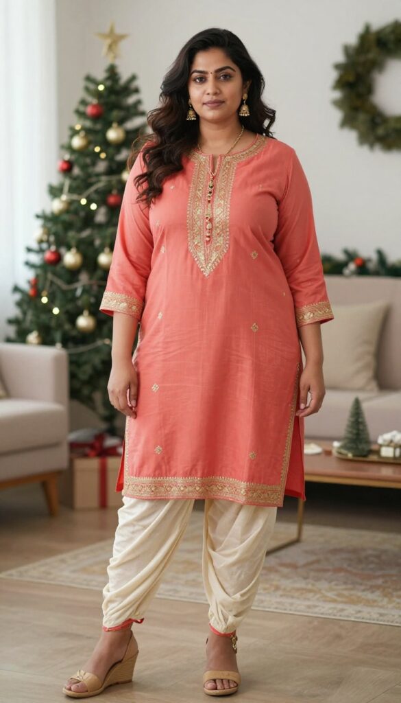 10. Kurti and Dhoti Pants Set in Coral