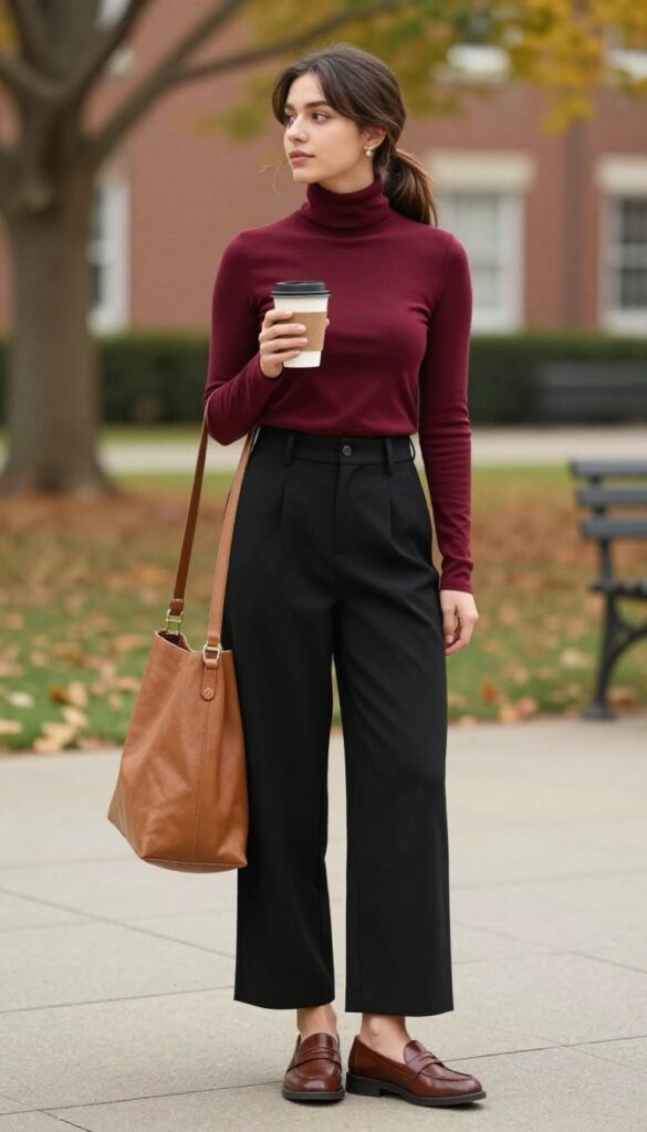 5. Turtleneck and Wide-Leg Trousers